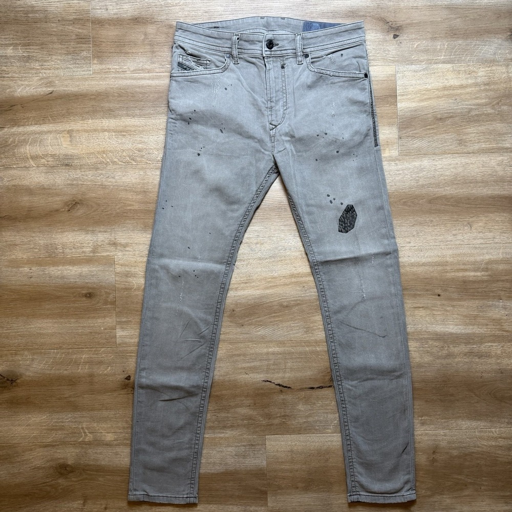 Diesel Jogg Jeans Men 28 Gray Spender-NE Skinny Fit Charcoal Splattered 0856U